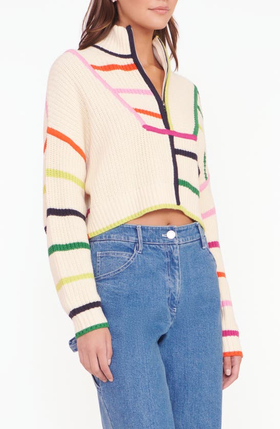 Shop Staud Hampton Half Zip Crop Sweater In Cream Rainbow Multi