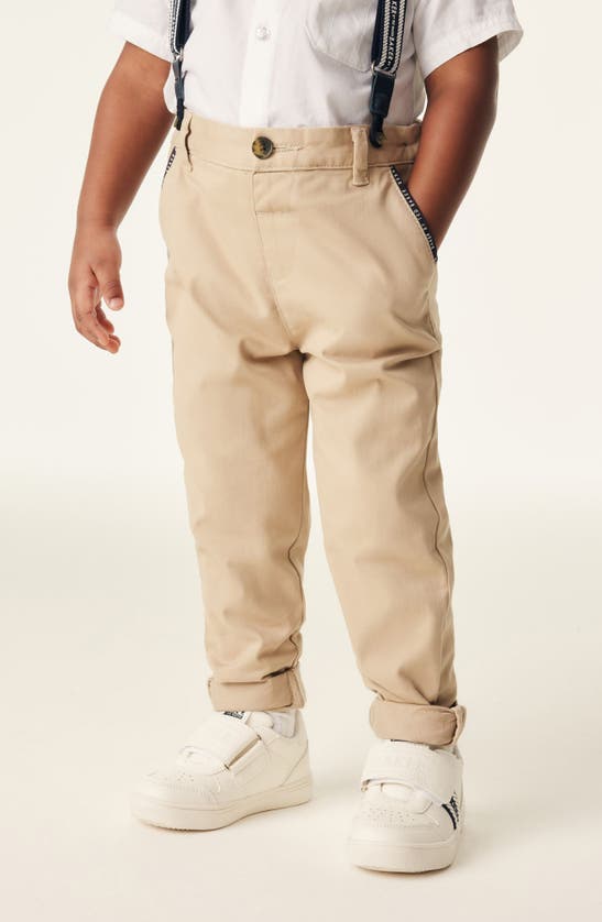 Baker By Ted Baker Kids' Short Sleeve Button-up Shirt, Trousers & Suspenders Set In Natural