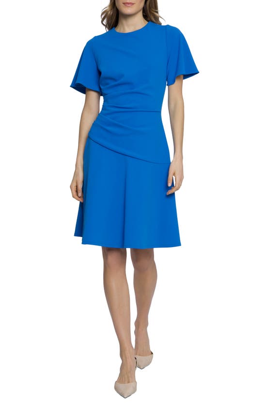 Shop Maggy London Side Pleated Dress In Ocean Blue