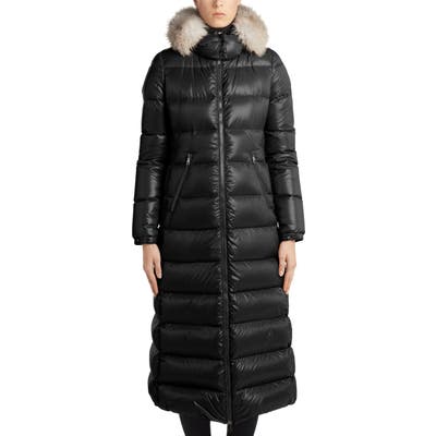 Moncler Hudson Long Quilted Down Coat With Genuine Fox Fur Trim, (fits like 0-2 US) - Black