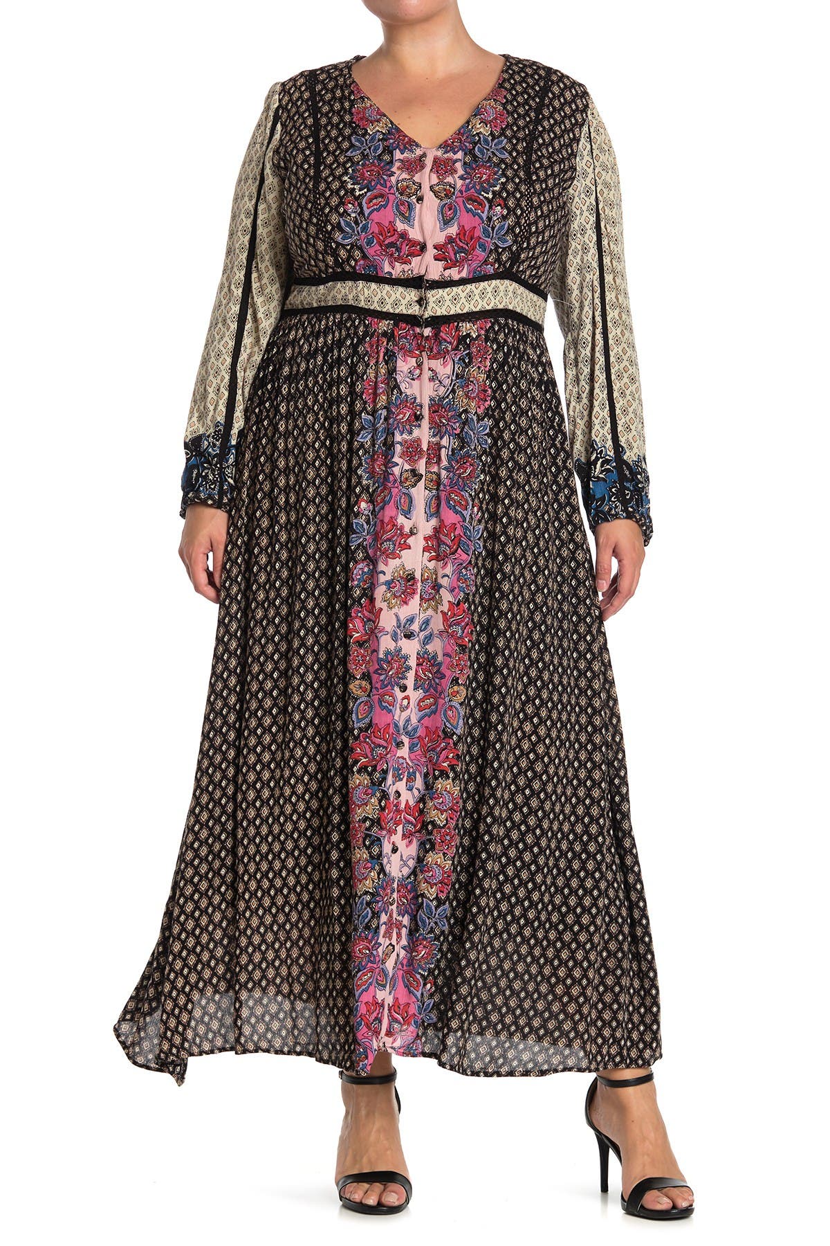 long sleeve button front maxi dress