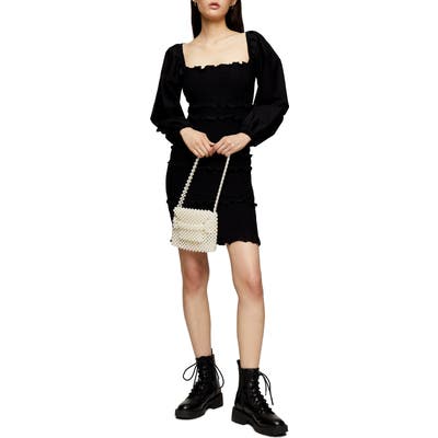 Topshop Smocked Long Balloon Sleeve Minidress, US (fits like 16-18) - Black