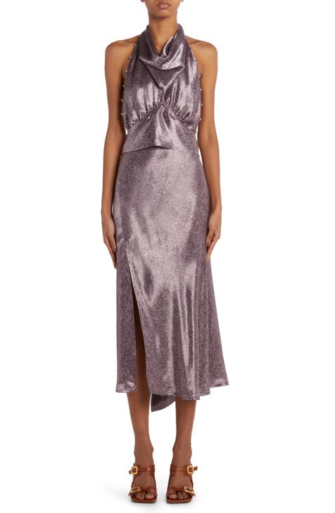 Bottega Veneta Technical Satin Jersey Dress in Lilac