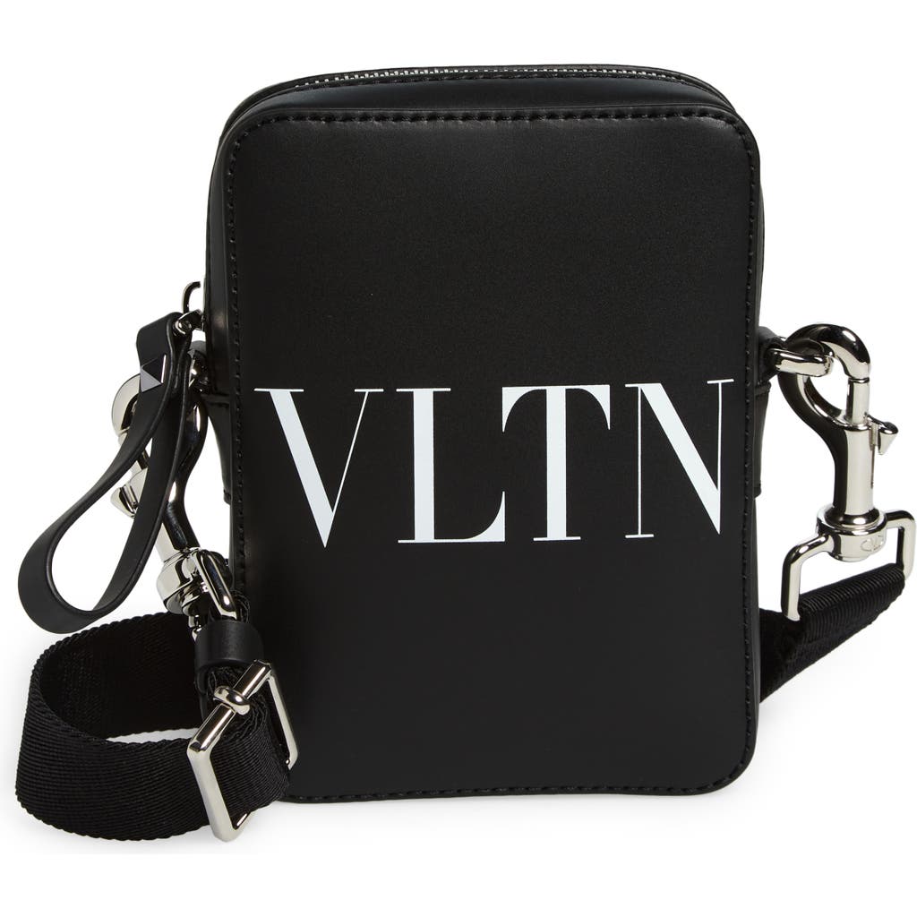 Valentino Garavani Small Vltn Logo Leather Crossbody Bag In Nero/bianco