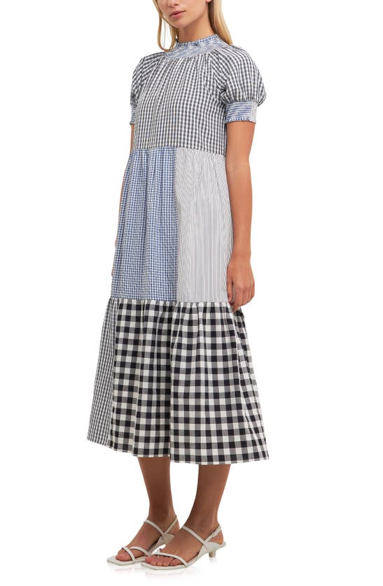 ENGLISH FACTORY ENGLISH FACTORY PATCHWORK GINGHAM MIDI DRESS