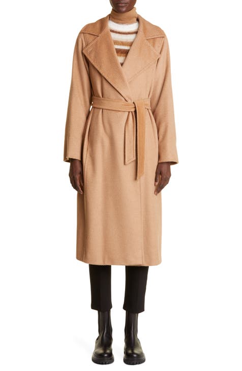 Mid Length Hooded Wrap Dark Camel Coat