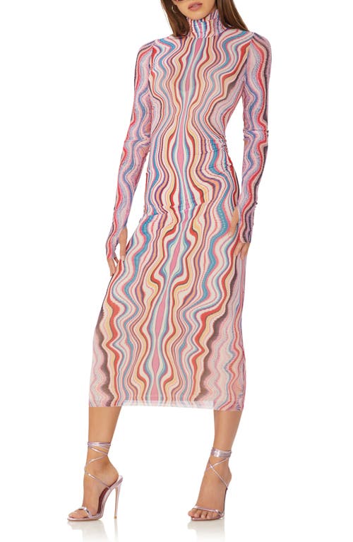 AFRM Shailene Mesh Long Sleeve Midi Dress in Multi Wave