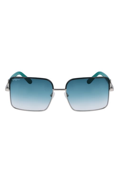 Ferragamo Women's Gancini 60mm Rectangular Sunglasses In Silver/petrol