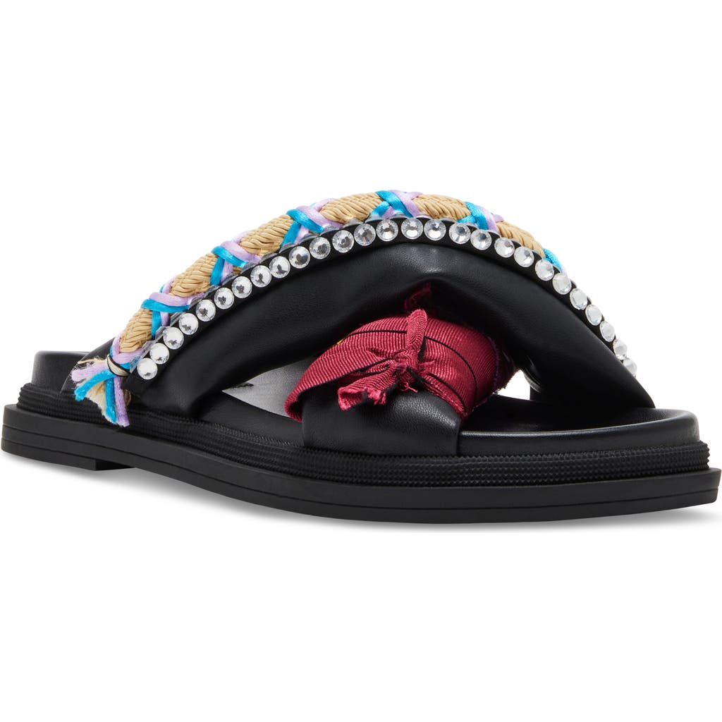 Steve Madden Women's Leisure Scarf Embellished Footbed Sandals In Black Multi