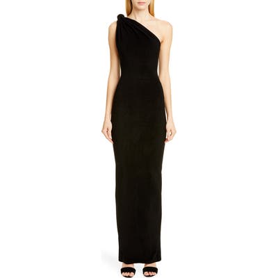 Brandon Maxwell Giselle Knot Top Column Gown, Black