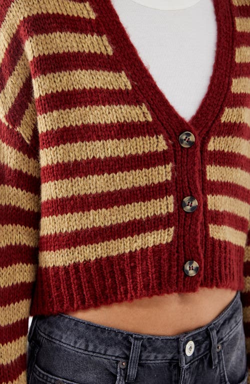 Shop Bdg Urban Outfitters Laguna Stripe Crop Cardigan In Red Camel