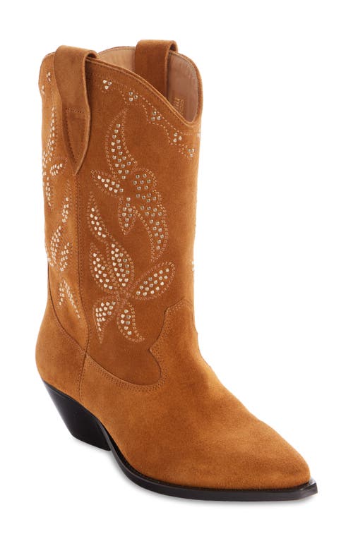 Shop Isabel Marant Duerto Studded Western Boot In Cognac/gold