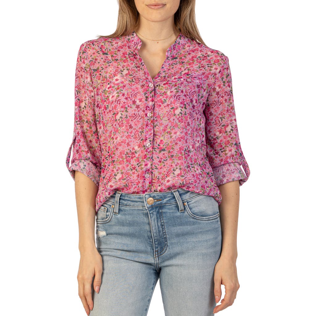 Kut From The Kloth Jasmine Chiffon Button-up Shirt In Potenza-lavender Wish/pink