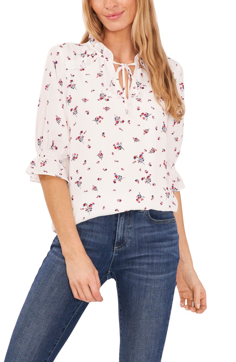 Cece Floral Print Split Neck Blouse Nordstromrack