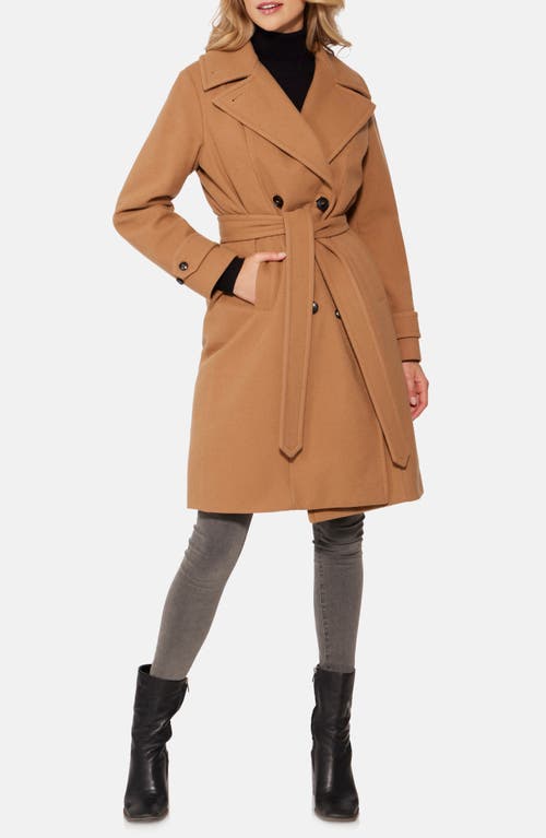 Shop Norwegian Wool Waterproof Double Breasted Wool Blend Coat With 750 Fill Power Down Quilted Lining In Camel