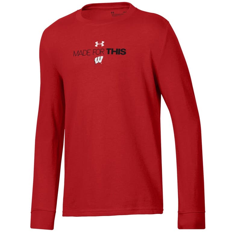 Shop Under Armour Youth   Red Wisconsin Badgers 2024 On-court Bench Unity Performance Long Sleeve T-shirt
