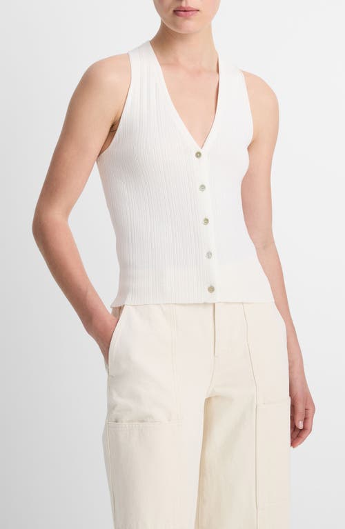 Shop Vince Rib Button-up Cotton Sweater Vest In Off White