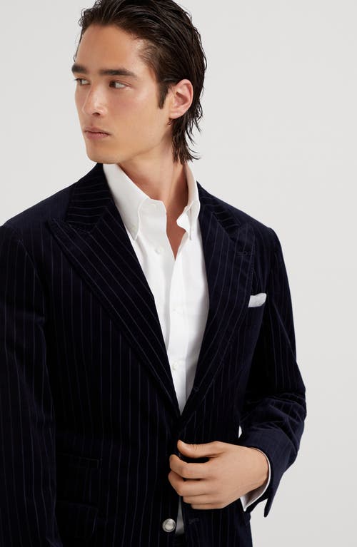 Shop Brunello Cucinelli Chalk Stripe Unconstructed Blazer In Navy Blue