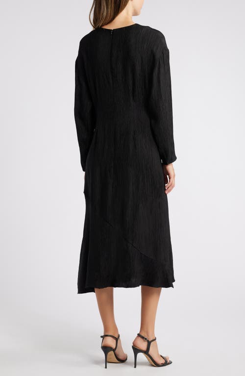 Shop Du Paradis Isabel Long Sleeve Plissé Dress In Black