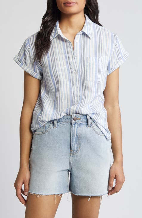 Stripe Cotton Gauze Button-Up Shirt