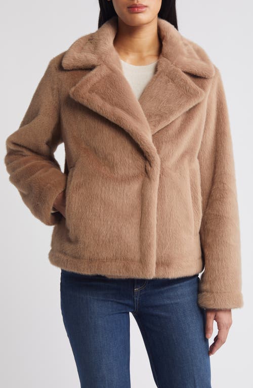 Shop Sam Edelman Notched Lapel Faux Fur Jacket In Sepia Taupe