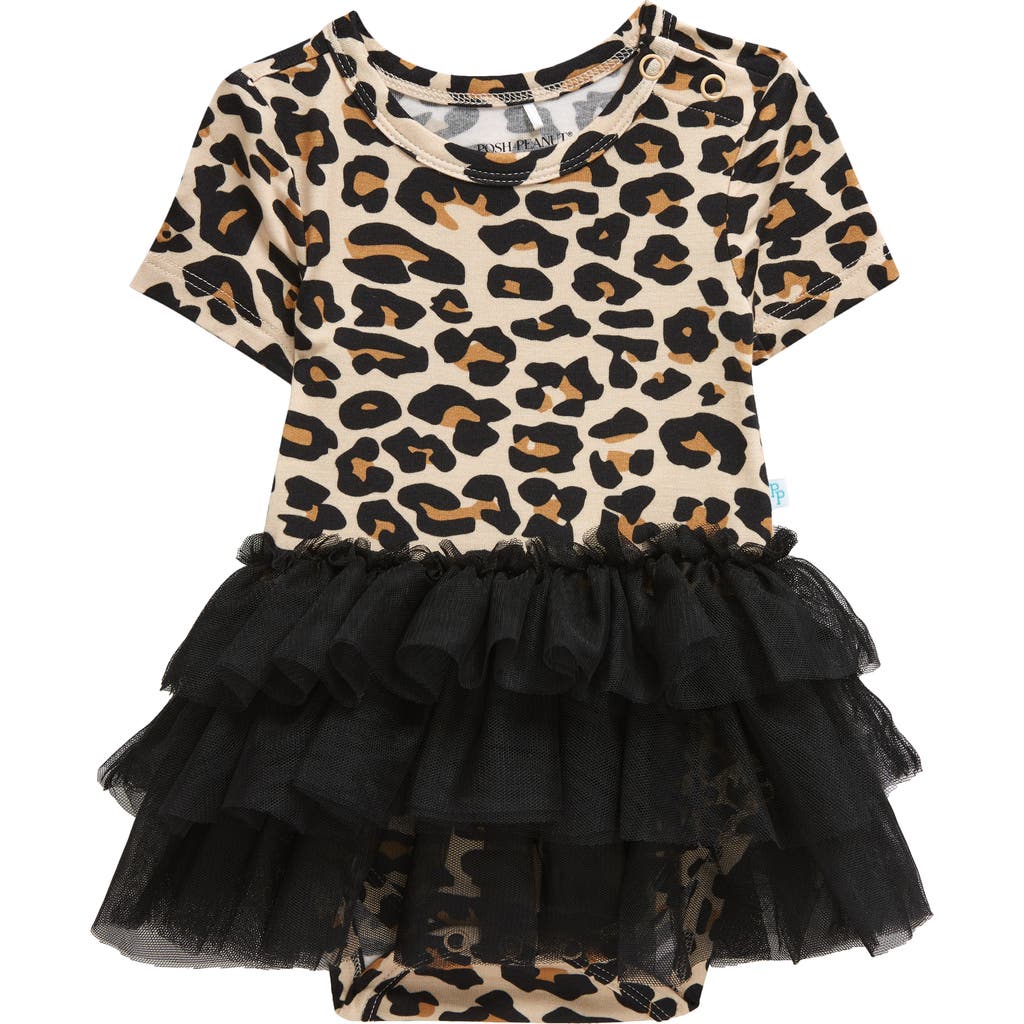 Posh Peanut Lana Leopard Skirted Bodysuit In Light Beige