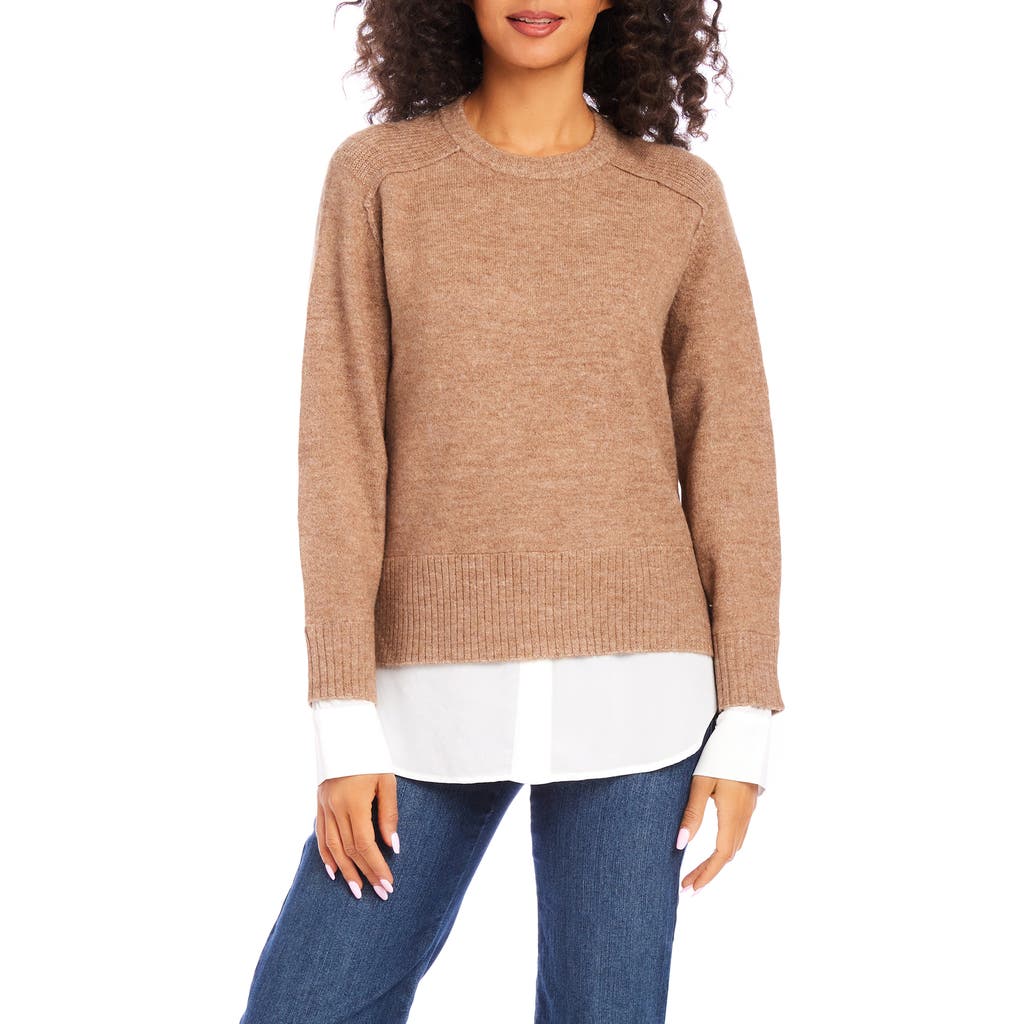 Karen Kane Layered Crewneck Sweater In Wheat