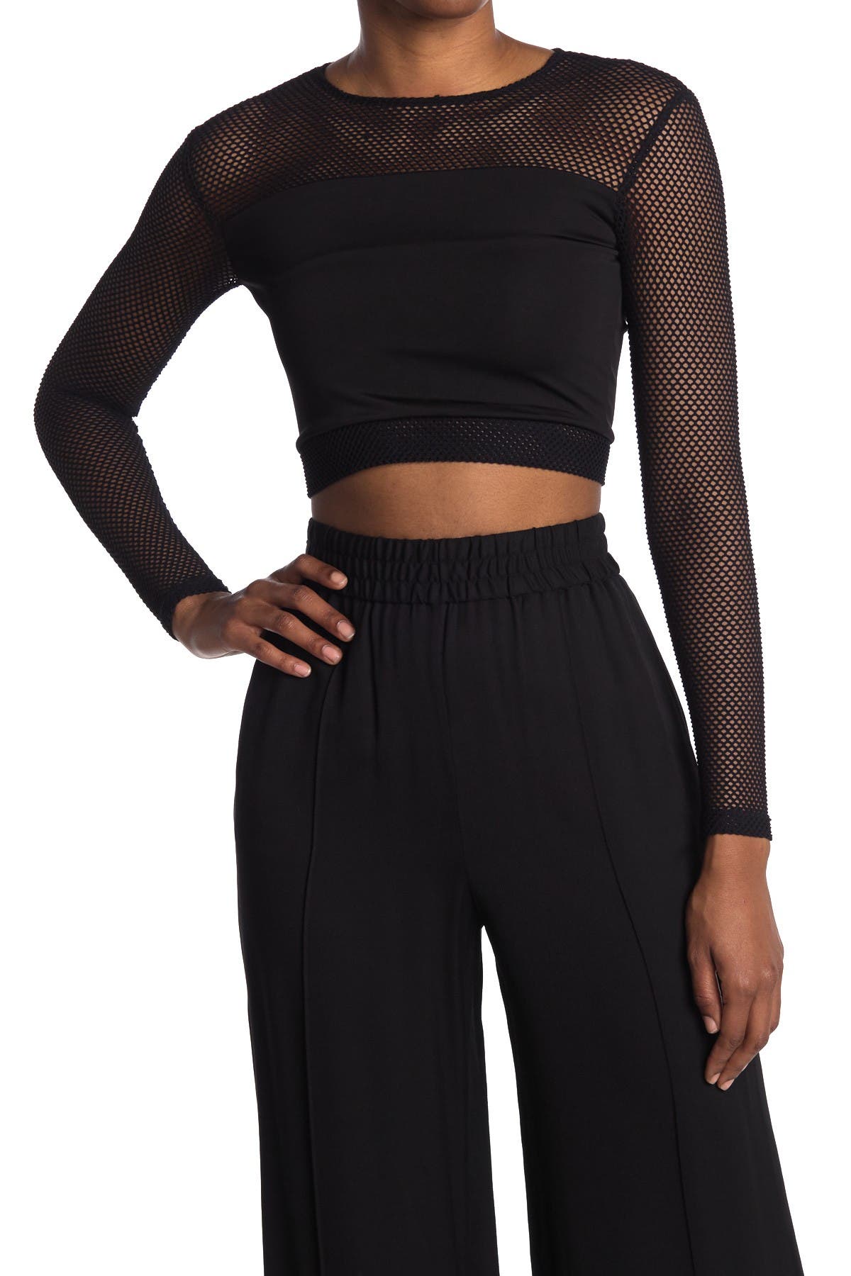 Long Sleeve Fitted Crop Top in Black