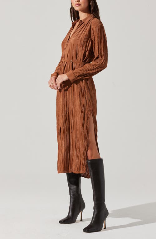 Shop Astr The Label Belted Long Sleeve Midi Shirtdress In Brown