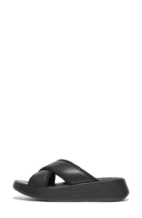 Shop Fitflop F-mode Crochet Trim Platform Slide Sandal In All Black