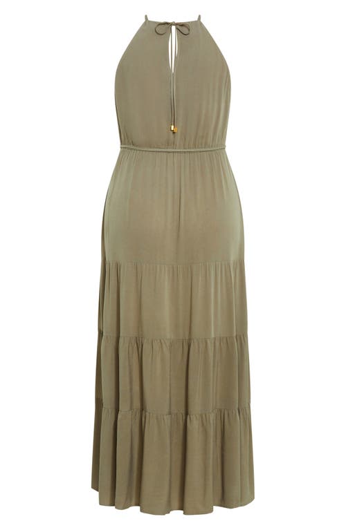 Shop City Chic Stacey Keyhole Tiered Maxi Dress In Olive