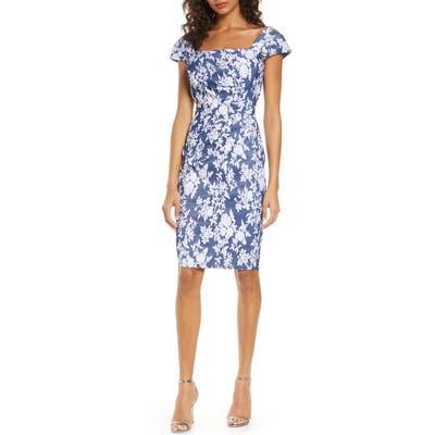 Tadashi Shoji Brocade Cocktail Dress, Blue