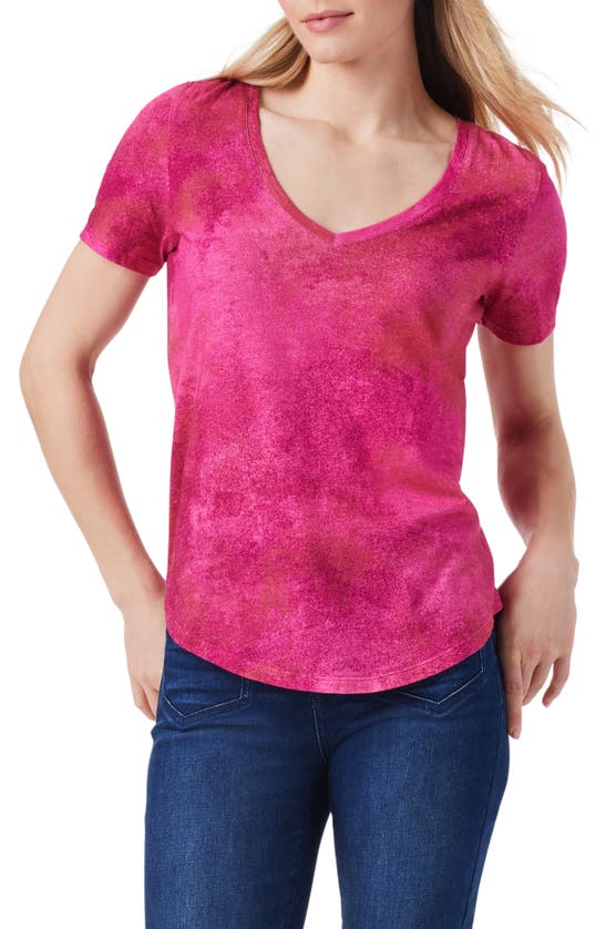 Shop Nzt By Nic+zoe V-neck Cotton Blend T-shirt In Pink Multi