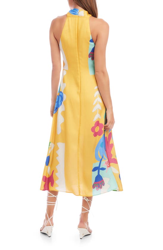 Shop Fifteen Twenty Ivy Printed Crossover Neck Midi Dress In Yellow Print