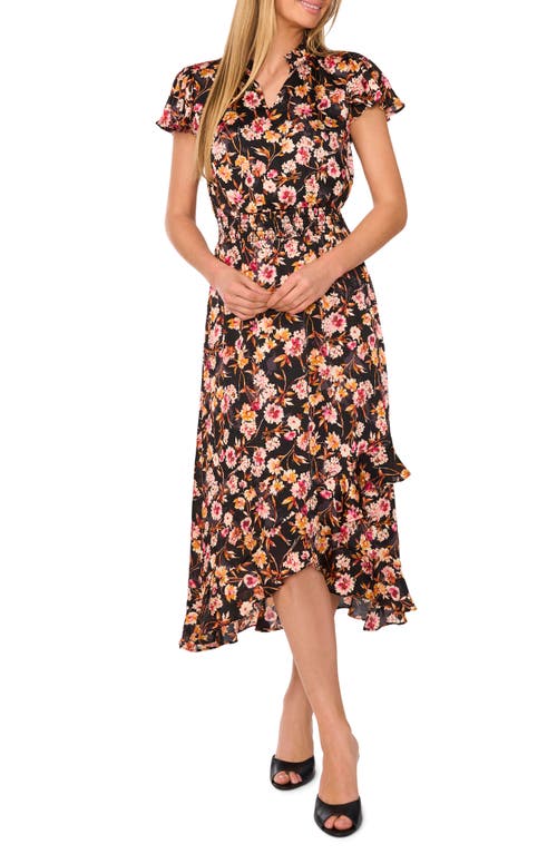 Shop Cece Floral Print Midi Dress In Rich Black