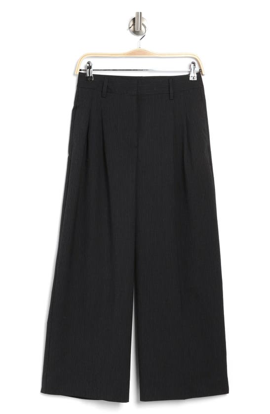 Shop Lucky Brand Pleated Pinstripe Crop Wide Leg Pants In Navy Combo