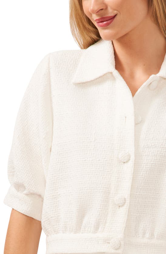 Shop Cece Puff Sleeve Tweed Jacket In Ultra White