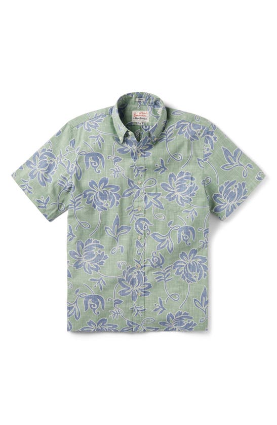 Shop Reyn Spooner X Alfred Shaheen Classic Pareau Classic Fit Floral Short Sleeve Button-down Shirt In Leaf