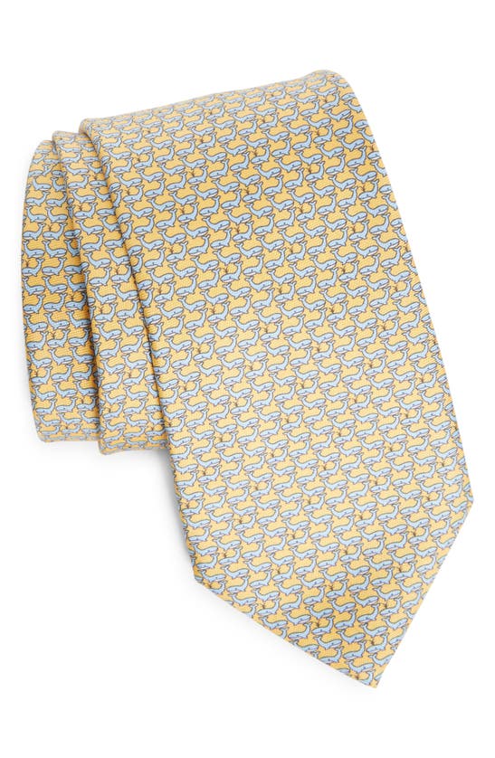 Zegna Ties Whale Print Mulberry Silk Tie In Yellow