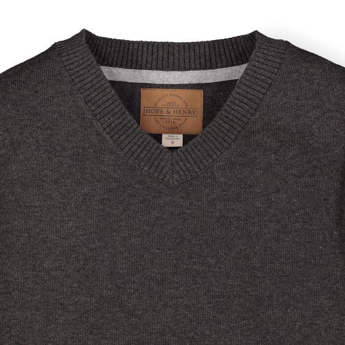 Hope & Henry Baby Boys' Fine Gauge V-neck Sweater With Elbow Patches, Infant In Charcoal Heather