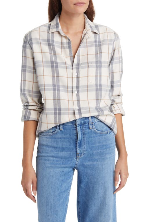 Eileen Relaxed Button-Up Shirt in Cream /Camel /Gray Plaid