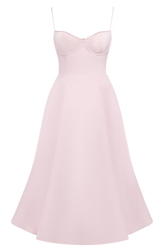 House Of Cb Mademoiselle Bustier Stretch Satin Midi Dress In Pink Salt