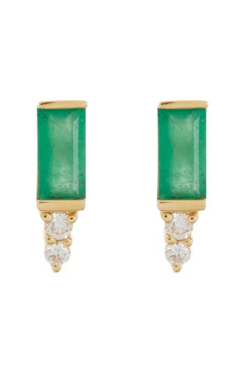 Shop Bony Levy El Mar Stud Emerald & Diamond Earrings In 18k Yellow Gold