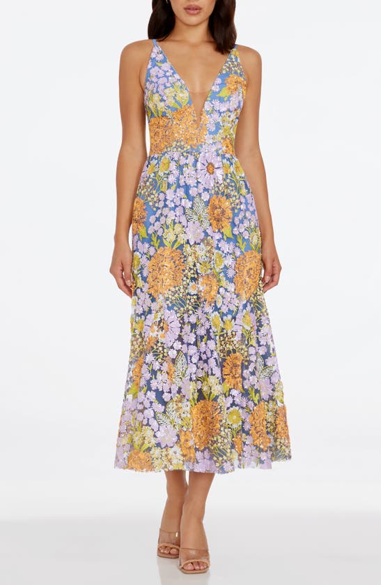 DRESS THE POPULATION DRESS THE POPULATION SIERRA FLORAL SEQUIN COCKTAIL DRESS