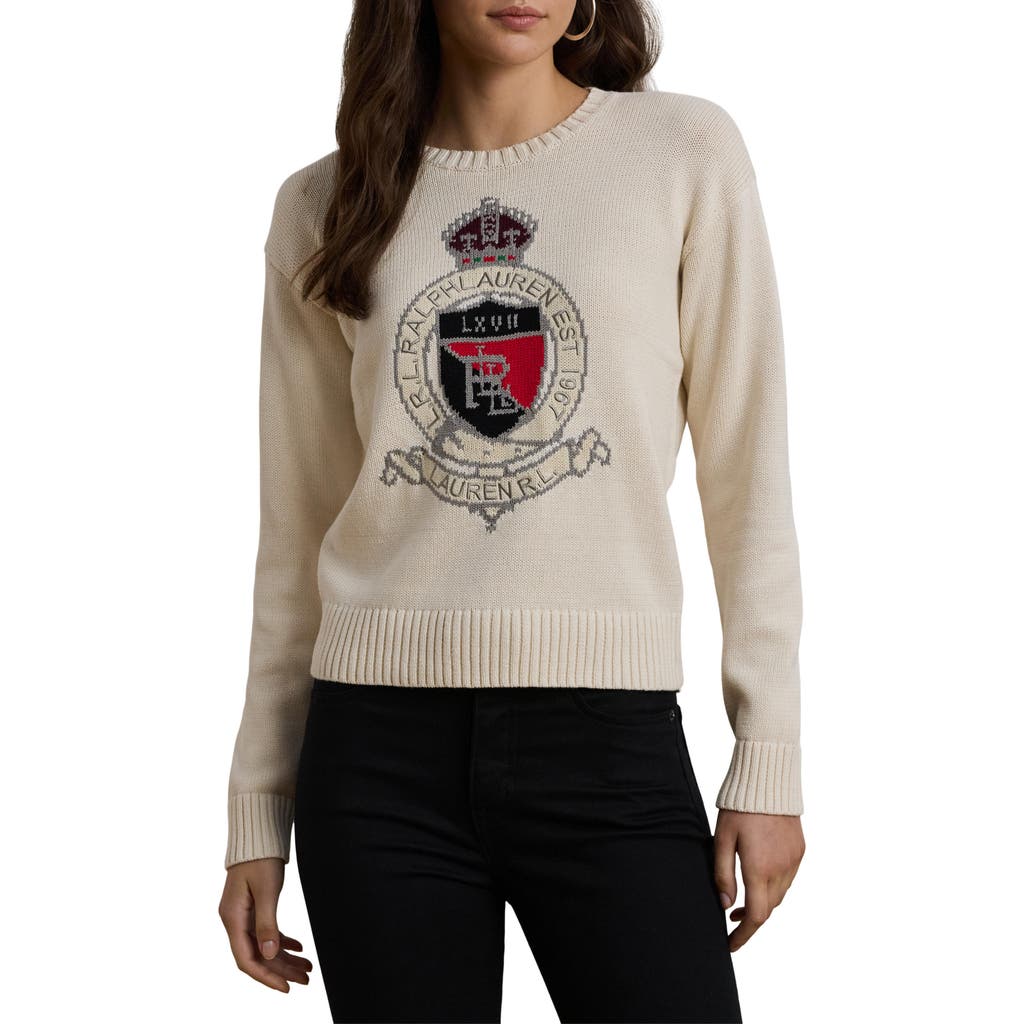 Ralph Lauren Plus Size Intarsia-knit Crest Sweater In Mascarpone Cream Multi