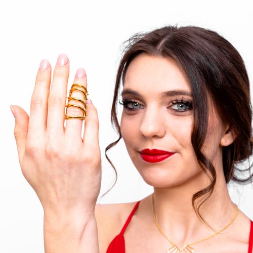 Lucy Quartermaine Women's Drop Armour Ring With Double Hinge In Gold Vermeil In Gold