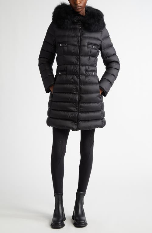 Shop Moncler Hirmafur Hooded Down Puffer Jacket With Removable Genuine Shearling Trim In Black/black