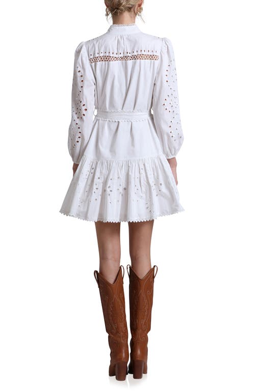 Shop Avec Les Filles Eyelet Tie Belt Long Sleeve Mini Shirtdress In White