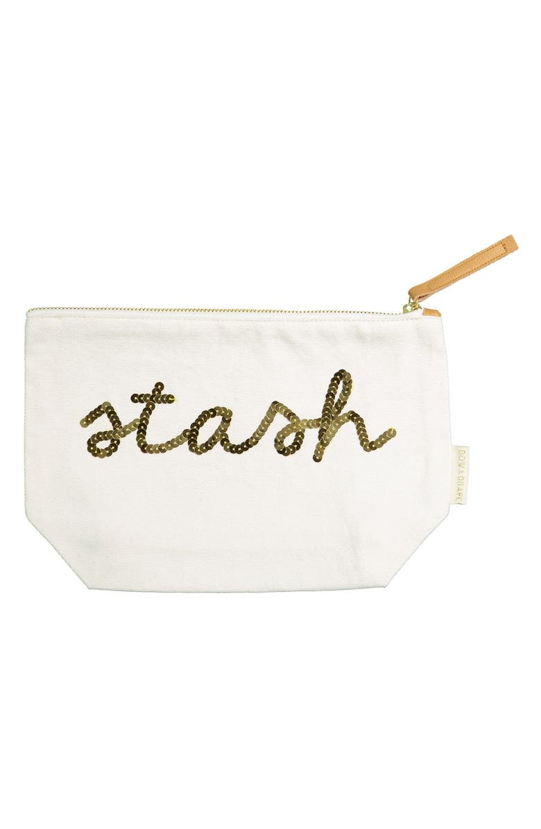 BOW & DRAPE 'Stash' Canvas Zip Pouch, Main, color, NATURAL/ GOLD