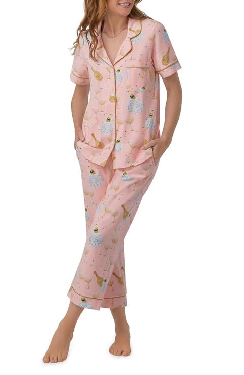 Print Stretch Organic Cotton Jersey Crop Pajamas
